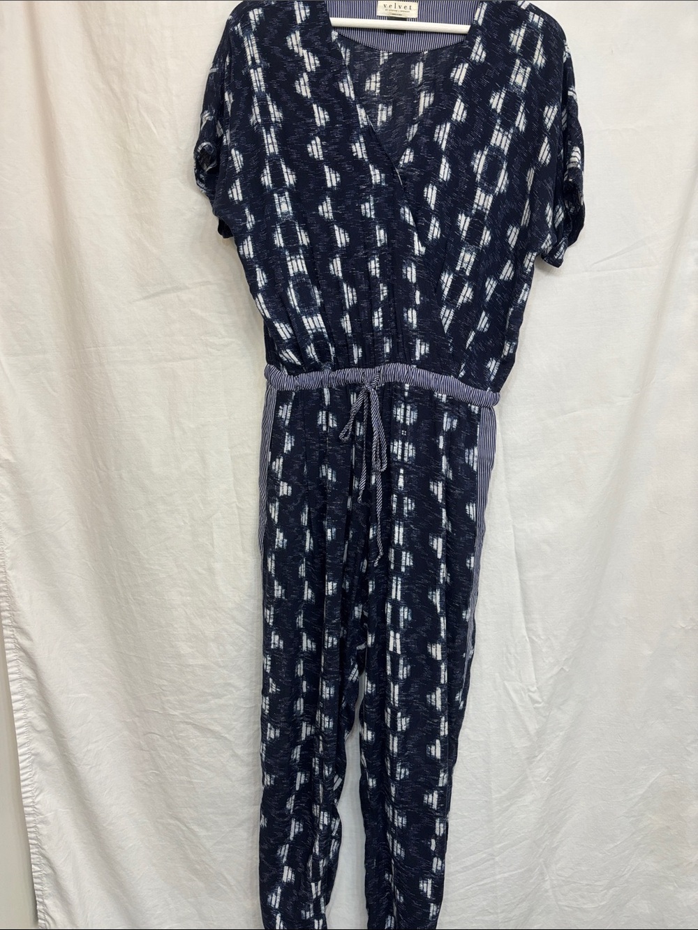 Velvet by Graham & Spencer Blue and White Ikat Print Romper